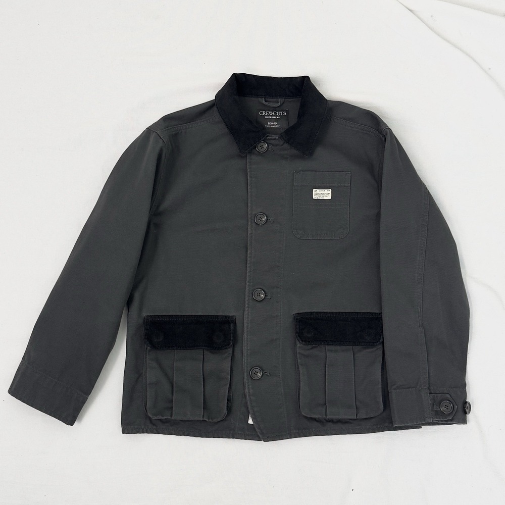 J. Crew Kids Crewcuts Charcoal Barn Chore Coat Buttons Pockets Preppy Jacket L